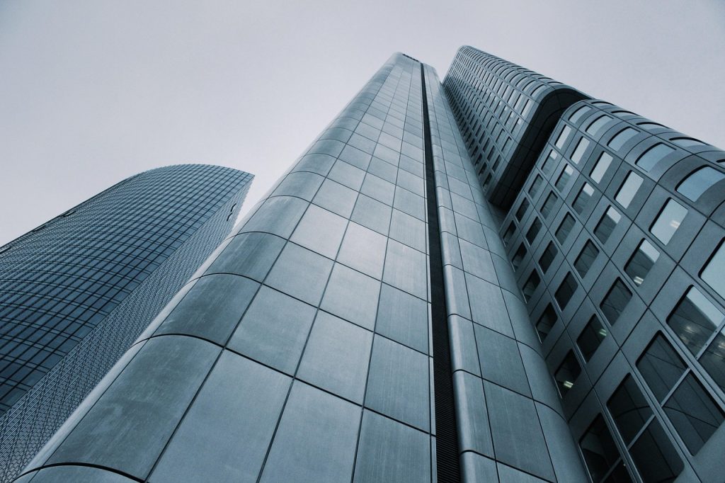 skyscraper, building, architecture, city, metal, metallic, modern, corporate, financial, tower, glass, office, exterior, high-rise, modern architecture, contemporary architecture